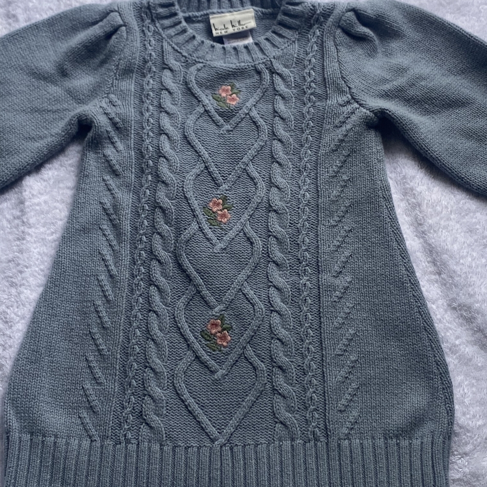 Nicole Miller Kids Cable Knit Dress - Gray with Floral Accents